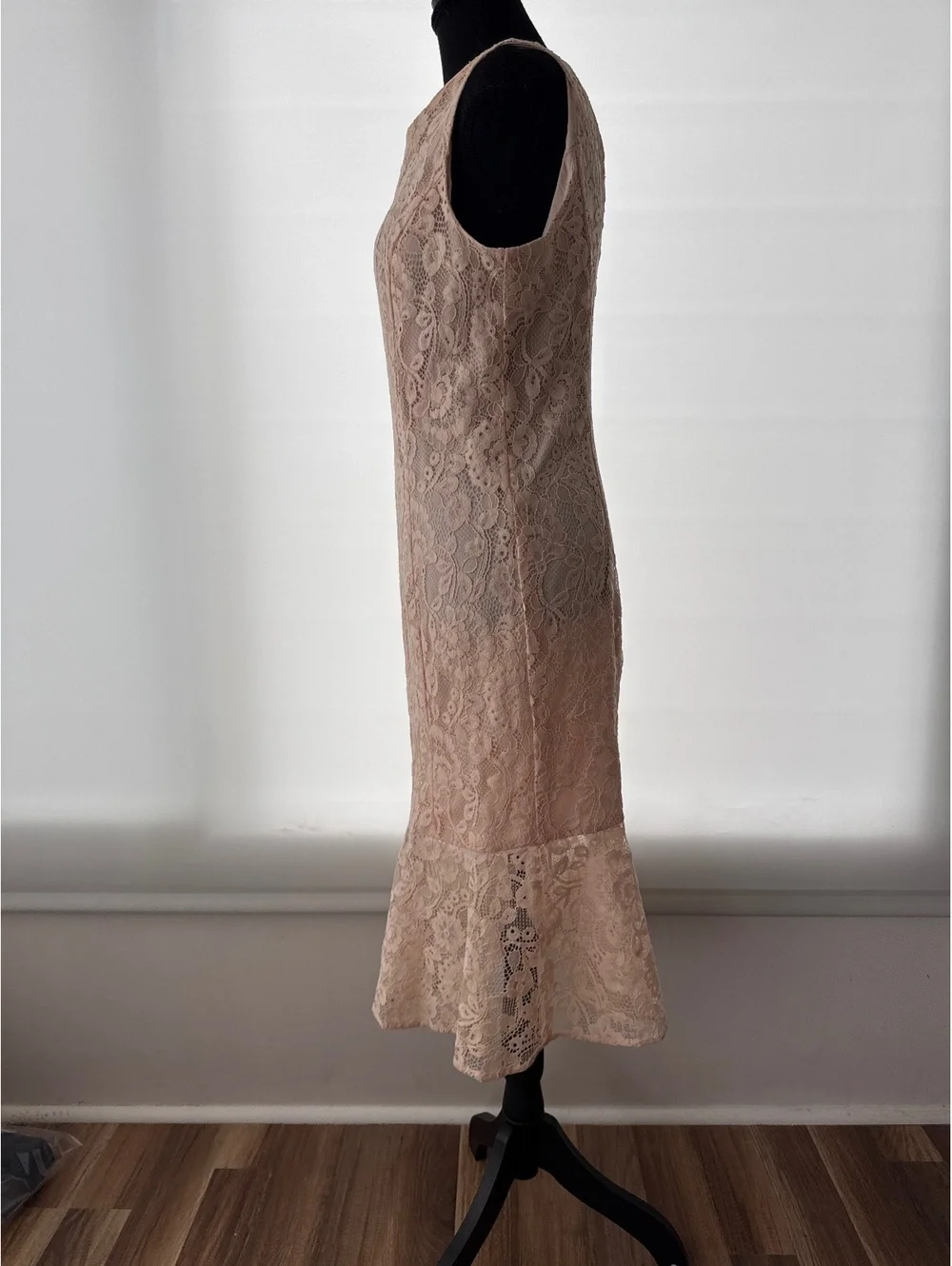 Eva Mendes Lace Midi Dress in Blush Pink, Size M